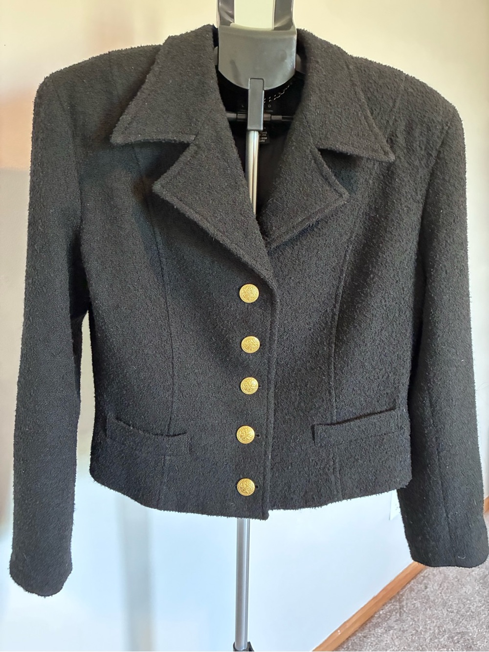 The Limited Black Bouclé Blazer with Gold Buttons